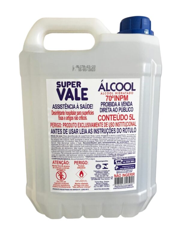 Alcool Etilico Hidratado Liquido 70 INPM Galao 5L Supervale