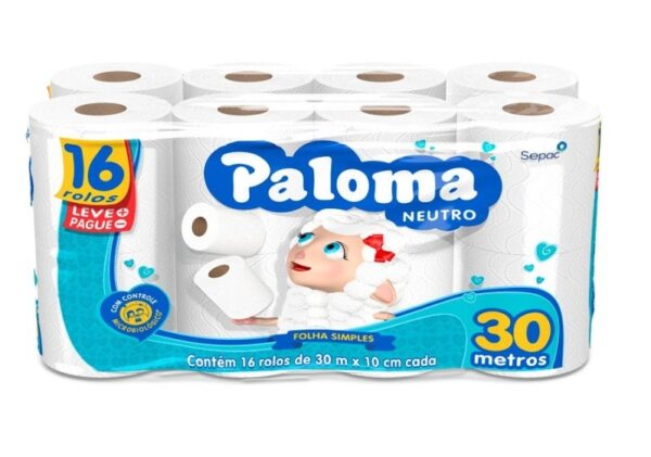 Paloma Sepac Papel Higienico 30m Pacote 16 rolos Folhas Simples