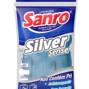 Luva Latex Sanro Silver Sense Azul Pequena e Media