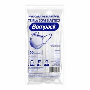 Mascara Descartavel Tripla em TNT Branca c/50 Bompack