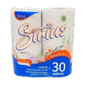 Papel Higiênico Folha Simples Sirius 30m Pacote 4 Rolos -