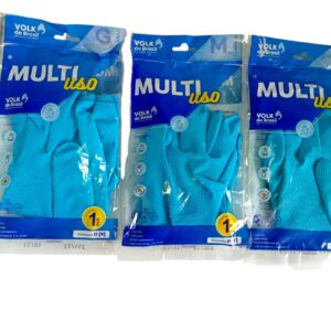 Luva Latex Volk Multiuso Forrada Amarela Azul