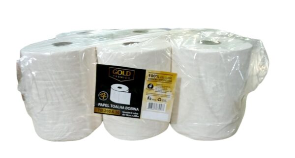 Papel Toalha Bobina Extra Luxo 6x200m 100% Celulose Virgem GOLD Premium 30g