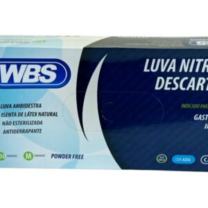 Luva Nitrilica Descartavel Azul WBS Media c/100