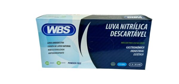 Luva Nitrilica Descartavel Azul WBS Media c/100