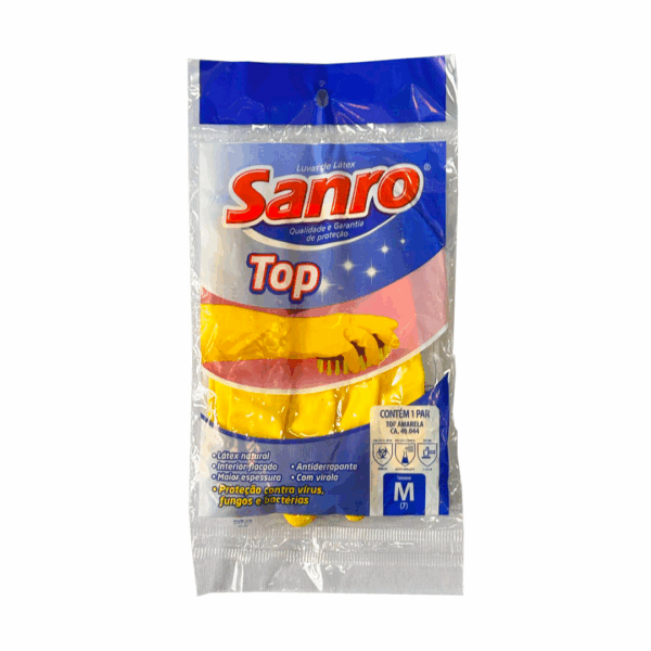 Luva de Látex Sanro Top Forrada Amarela – Tamanho M
