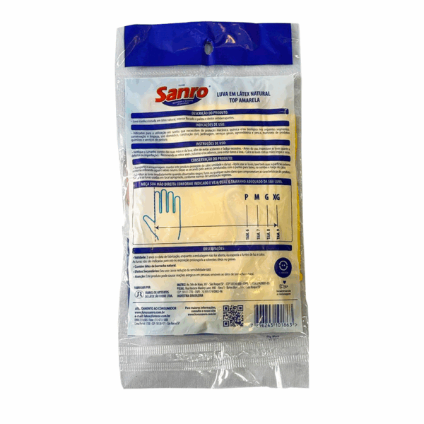 Luva de Látex Sanro Top Forrada Amarela – Tamanho M - Imagem 2