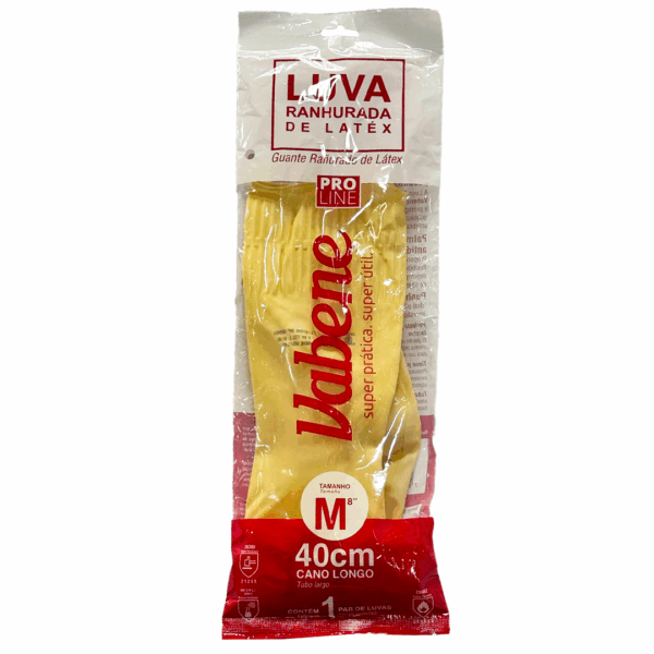 Luva de Látex Longa Ranhurada Natural – Tamanho M, 40cm – Vabene