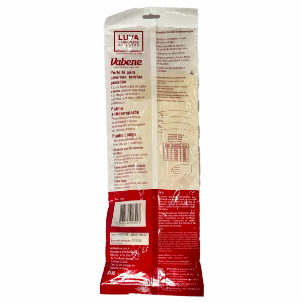 Luva de Látex Longa Ranhurada Natural – Tamanho M, 40cm – Vabene - Imagem 2